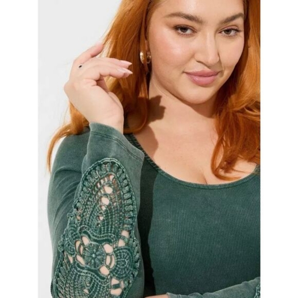 Torrid Cotton Modal Scoop Neck Ribbed Crochet Long Sleeve Top Size 2 - Picture 6 of 8